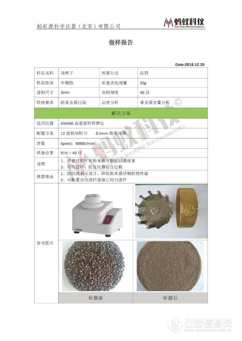 决明子中研磨 重金属含量分析检测产品配置单 研磨机